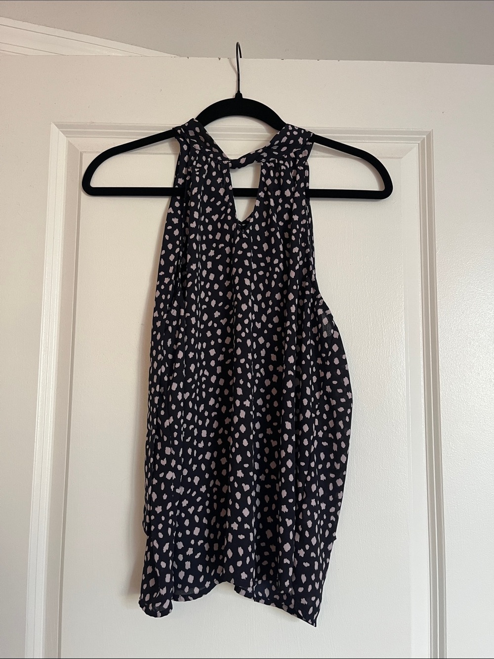 Black Halter Top with White Spot Print